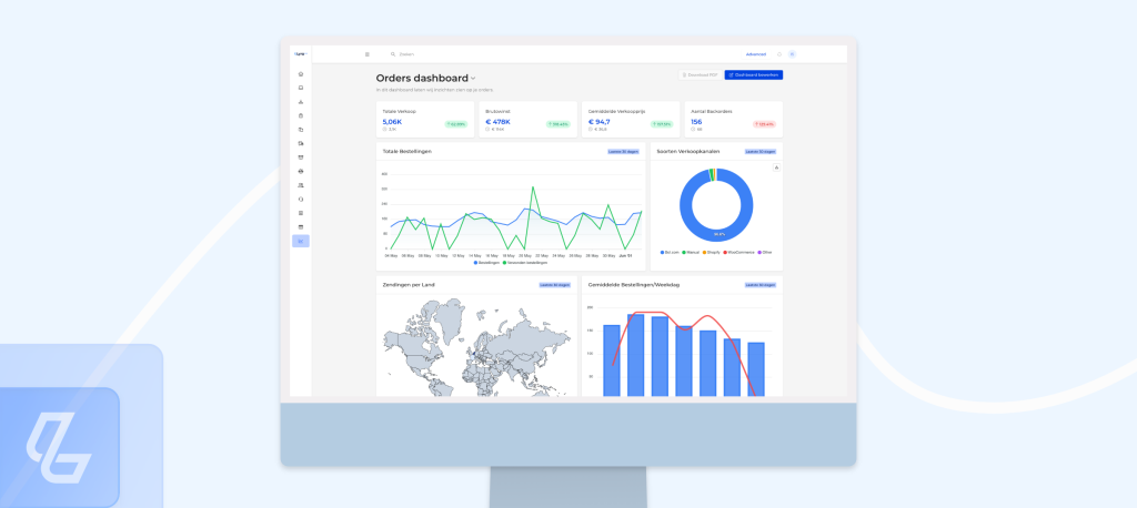 Illustratie van een kpi dashboard op een blauwe achtergrond