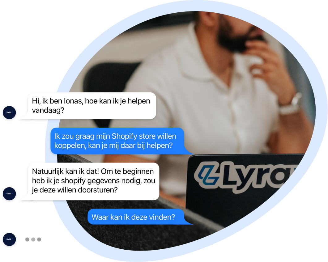 Illustratie van Jesper, de account manager, die een  support gesprek aan het uitvoeren is